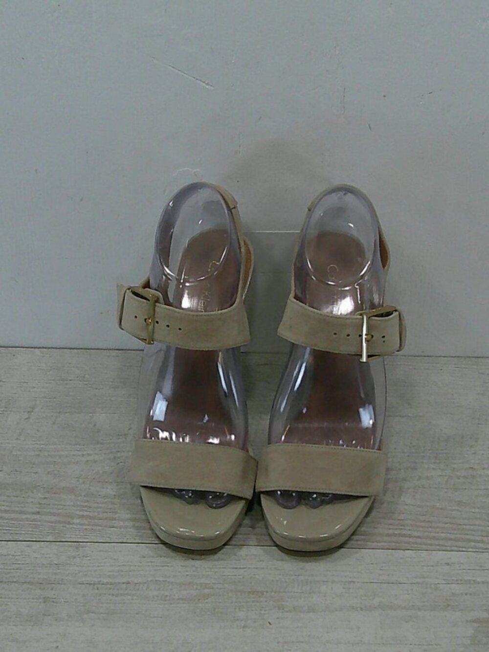 Calvin Klein Bette Clay / Greyish Platform Open-toe Sandals Block Heel Size 7 - Picture 3 of 13